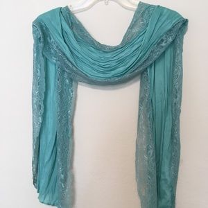 Teal scarf with lace trim
